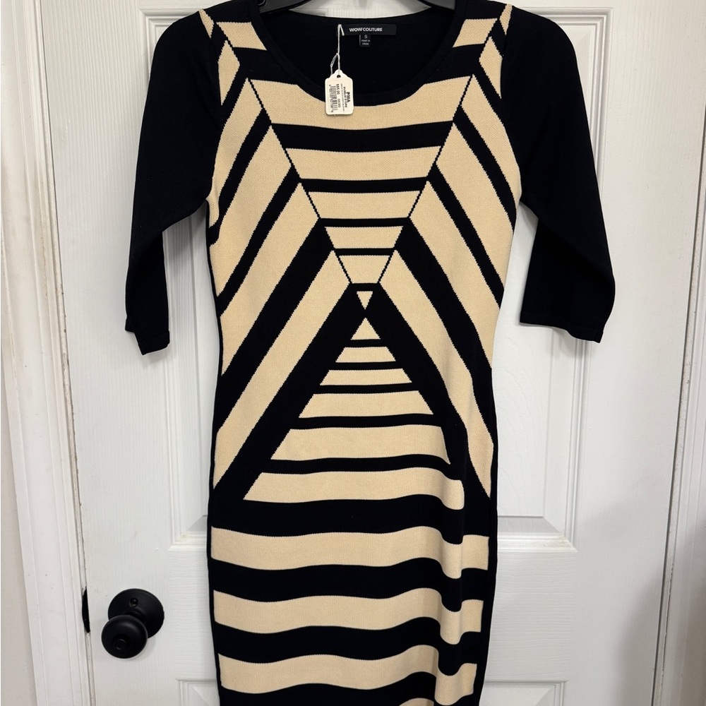 WOW Couture Black and Cream Geometric Dress